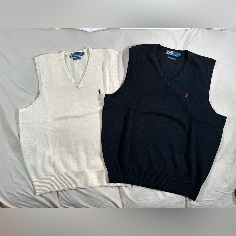 Polo Ralph Lauren 100% Lambs Wool Large Black & White Set Of 2 Ying Yang Vest
